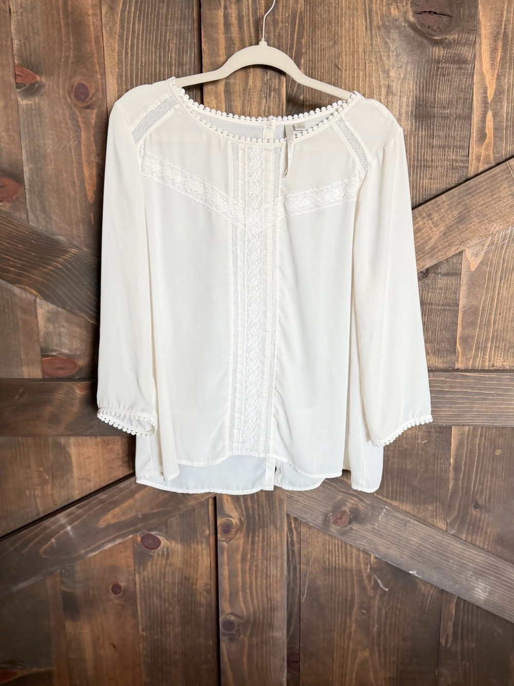 LC Lauren Conrad Cream Crochet-Trim Peasant Blouse